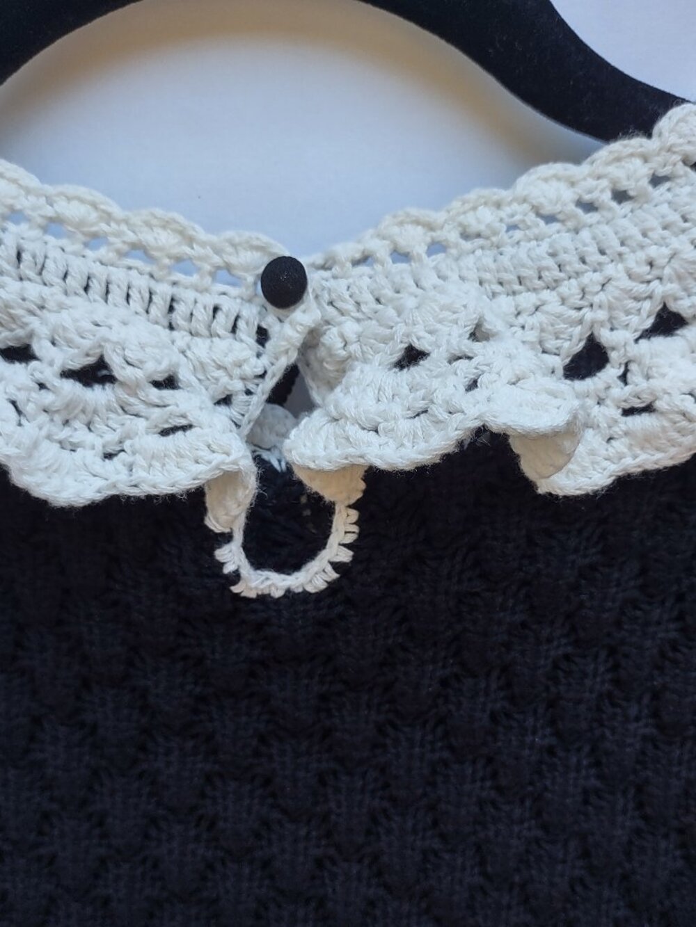 ZARA Knit Peter Pan Collar Top Size Small Black & White Puff Sleeve Femme Preppy - Picture 7 of 11